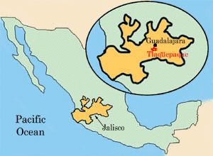Jalisco Map provided by Guadalajara Hotel Casa de las Flores Bed and Breakfast in Tlaquepaque, Jalisco, Mexico, the folk art capital of Mexico